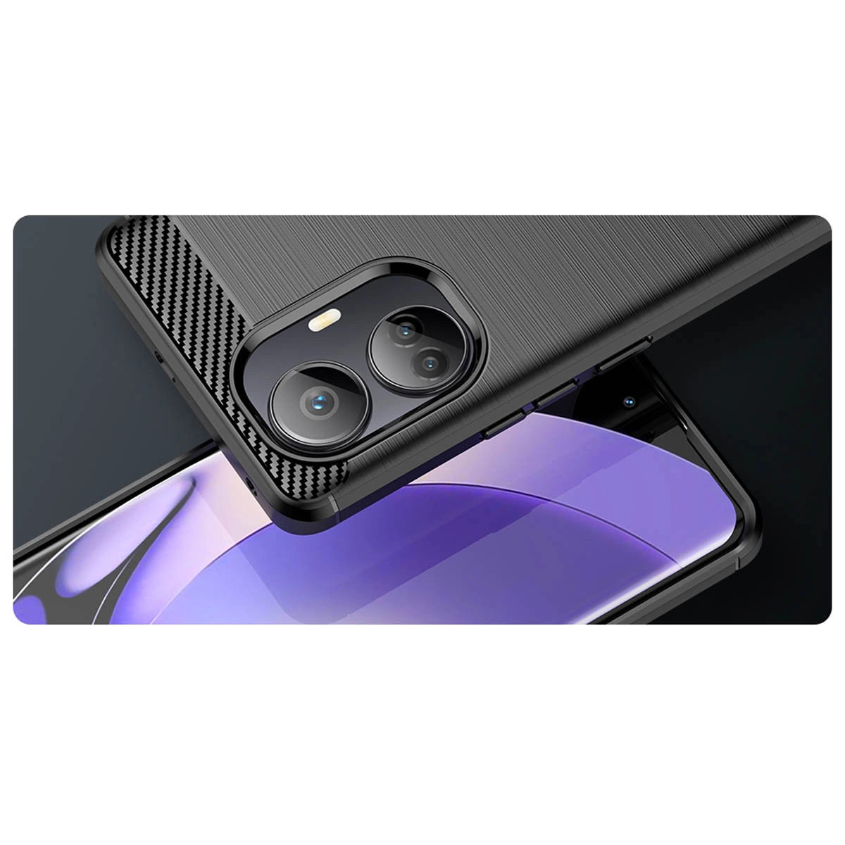 Carbon Case til Realme 10 Pro+ fleksibelt silikone carbon cover sort