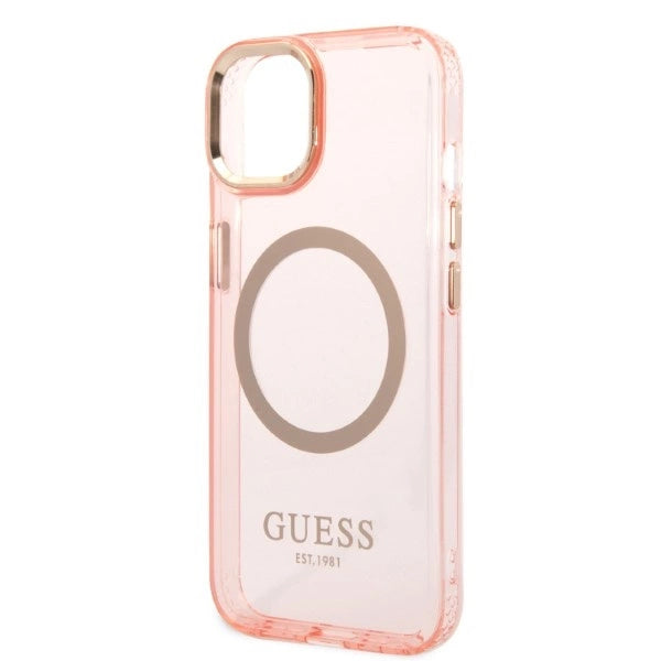 Guess GUHMP14SHTCMP iPhone 14 6.1" pink/pink hårdkasse Gold Outline Translucent MagSafe