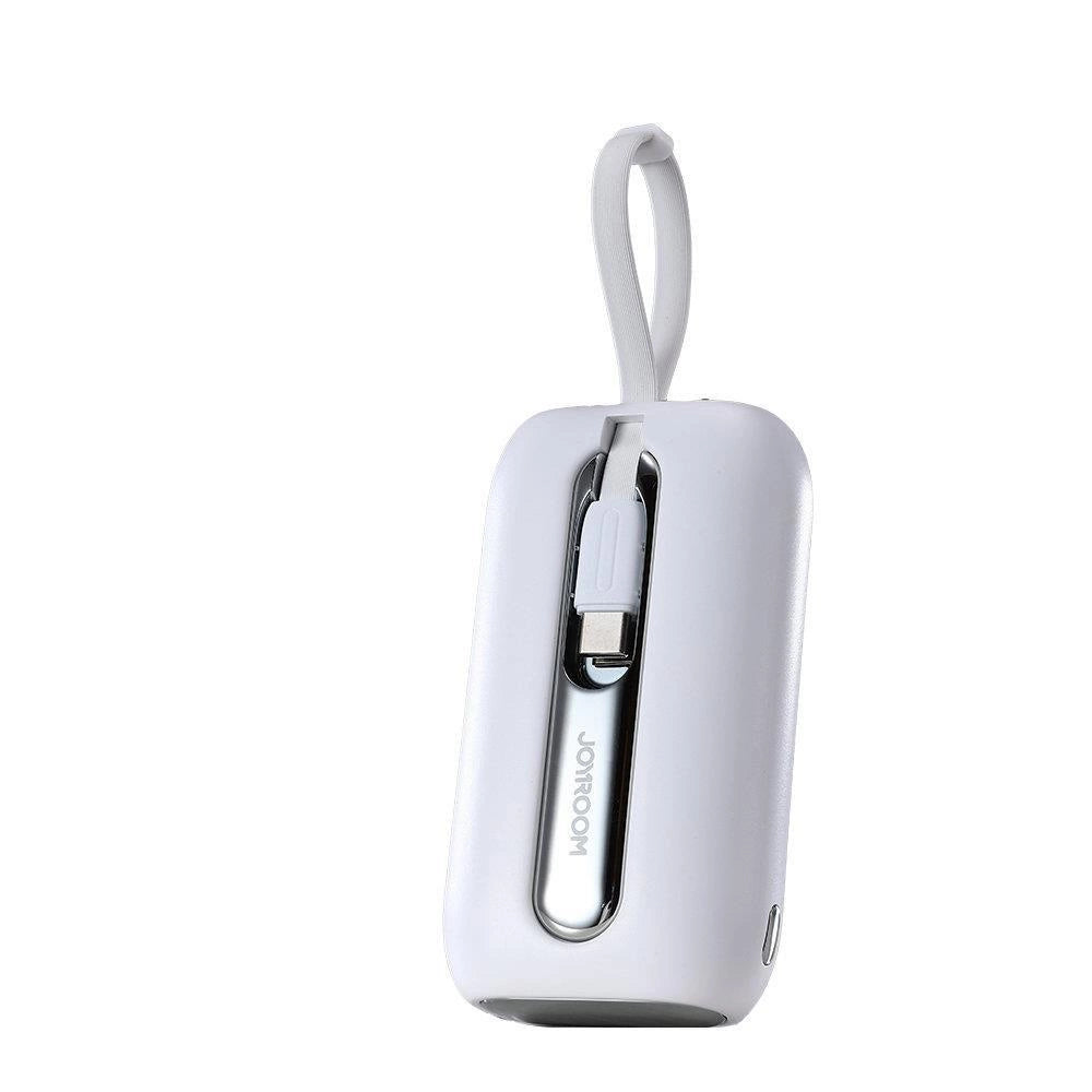 Joyroom mini powerbank 10000mAh Colorful Series 22.5W med 2 indbyggede USB C og Lightning kabler hvid (JR-L012)