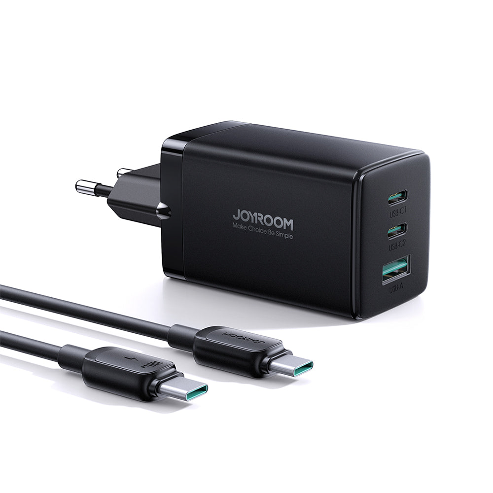 Joyroom hurtig GaN oplader 65W USB-A, 2x USB-C sort + USB-C - USB-C kabel 100W 1,2m (TCG01)