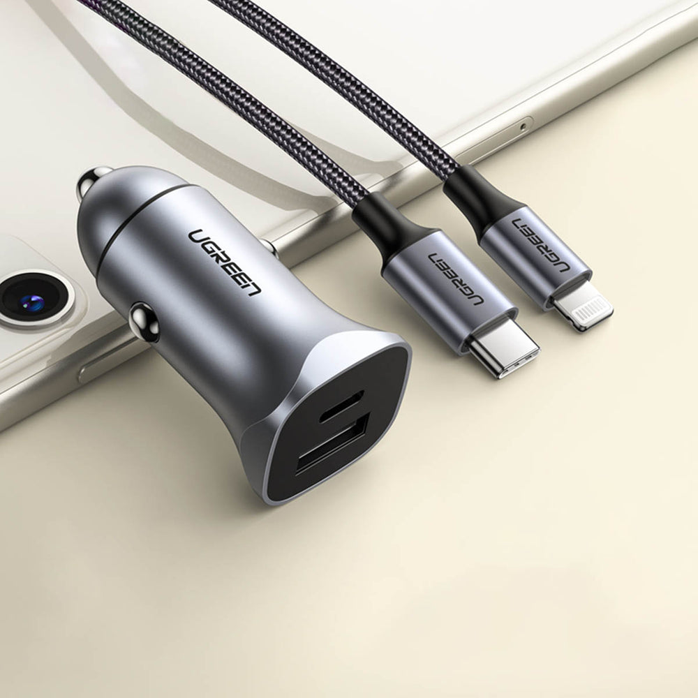 Ugreen CD130 USB-A / USB-C 30W Biloplader - Grå