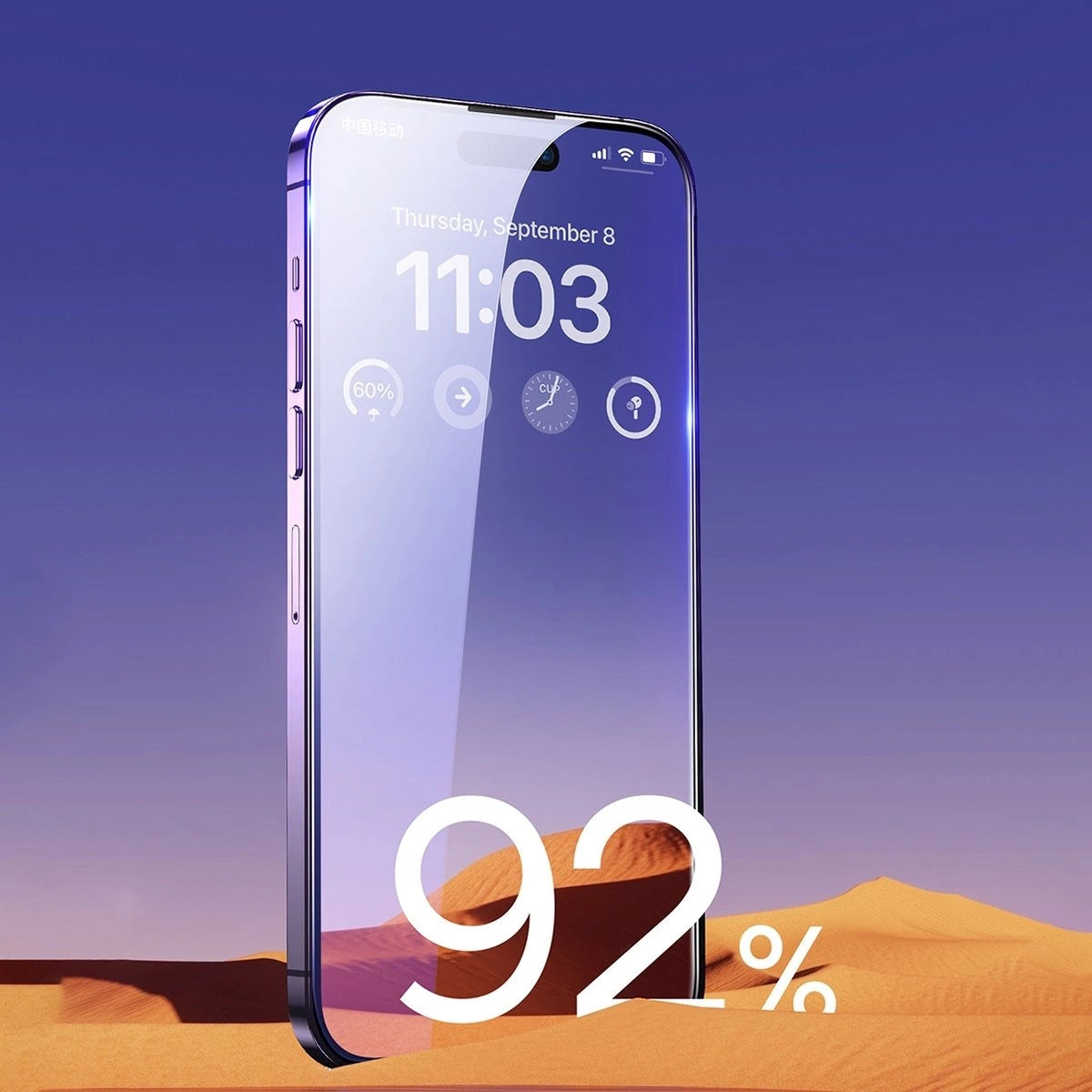 Baseus Full Screen Tempered Glass til iPhone 14 Pro Max med Anti Blue Light Filter og 0.3mm Speaker Cover + Montering Frame