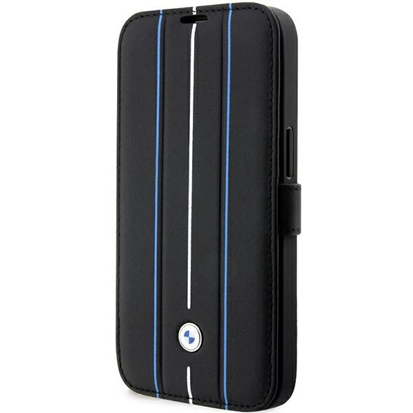 Case BMW BMBKP14L22RVSK iPhone 14 Pro 6.1" sort/sort bogreol læder Stamp Blue Lines