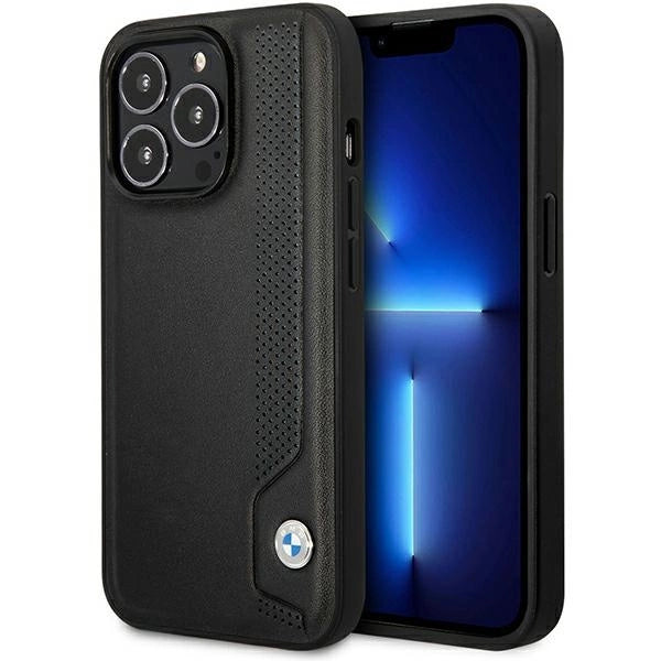 Case BMW BMHCP14L22RBDK iPhone 14 Pro 6.1" sort/sort hårdkasse Læder Blå prikker