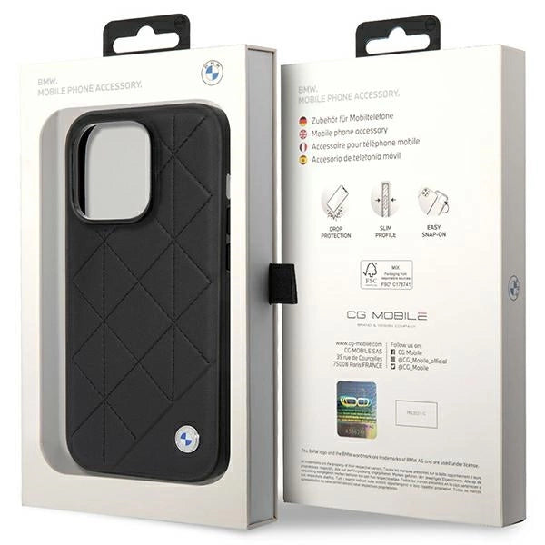Case BMW BMHCP14L22RQDK iPhone 14 Pro 6.1" sort/sort Ledret Quilted