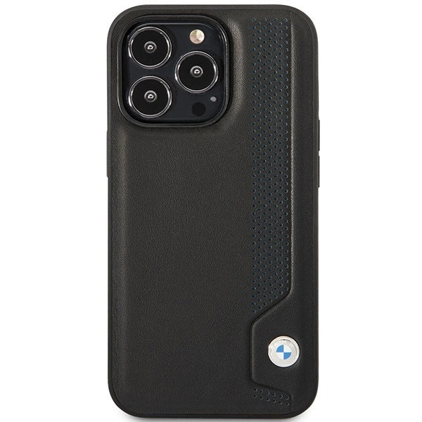 Case BMW BMHCP14X22RBDK iPhone 14 Pro Max 6.7" sort/sort hårdkasse Læder Blue Dots