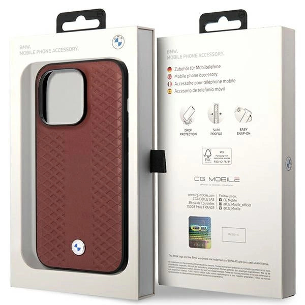 Case BMW BMHCP14X22RFGR iPhone 14 Pro Max 6.7" Burgundy/burgundy læder diamant mønster