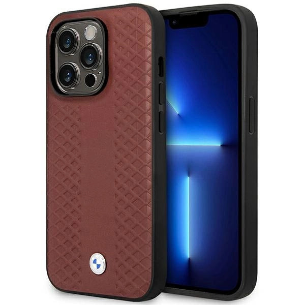Case BMW BMHMP14L22RFGR iPhone 14 Pro 6.1 Burgundy/burgundy læder Diamond mønster MagSafe