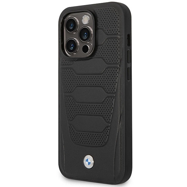 Case BMW BMHMP14L22RPSK iPhone 14 Pro 6.1" sort/sort læder sæder mønster MagSafe