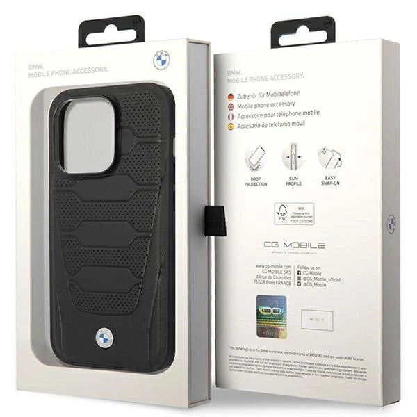 Case BMW BMHMP14L22RPSK iPhone 14 Pro 6.1" sort/sort læder sæder mønster MagSafe
