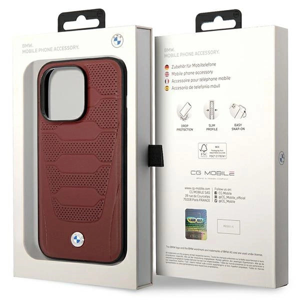 Case BMW BMHMP14L22RPSR iPhone 14 Pro 6.1 Burgundy/burgundy læder sæder mønster MagSafe