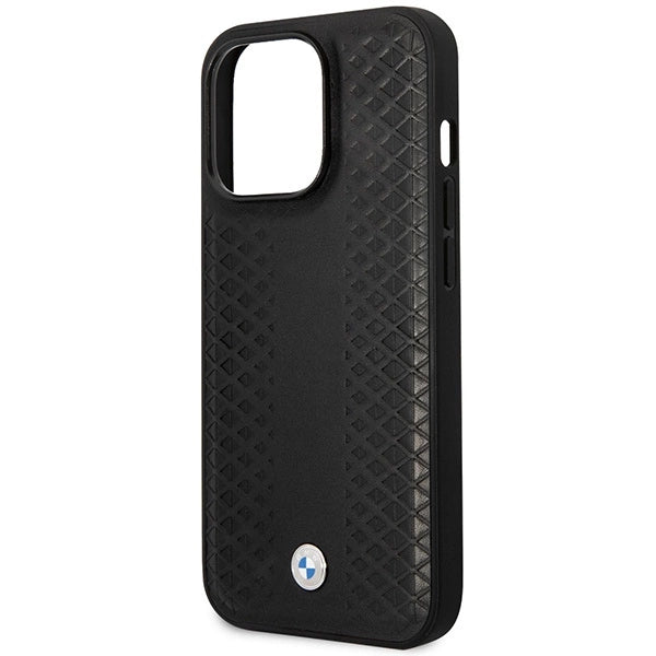 Case BMW BMHMP14X22RFGK iPhone 14 Pro Max 6.7" sort/sort læder Diamond mønster MagSafe