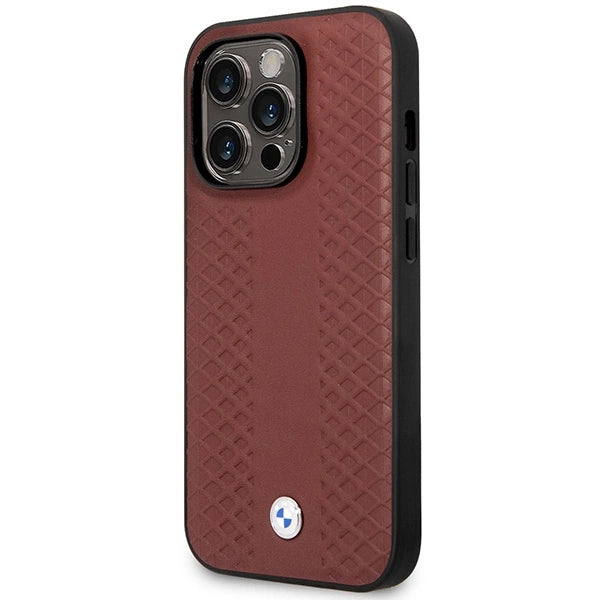 Case BMW BMHMP14X22RFGR iPhone 14 Pro Max 6,7" Burgundy/burgundy læder Diamond mønster MagSafe
