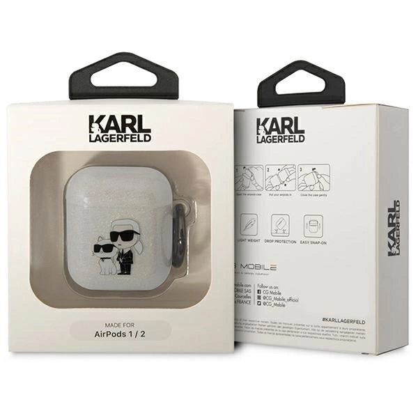 Karl Lagerfeld KLA2HNKCTGT Airpods 1/2 cover gennemsigtig Gliter Karl&Choupette