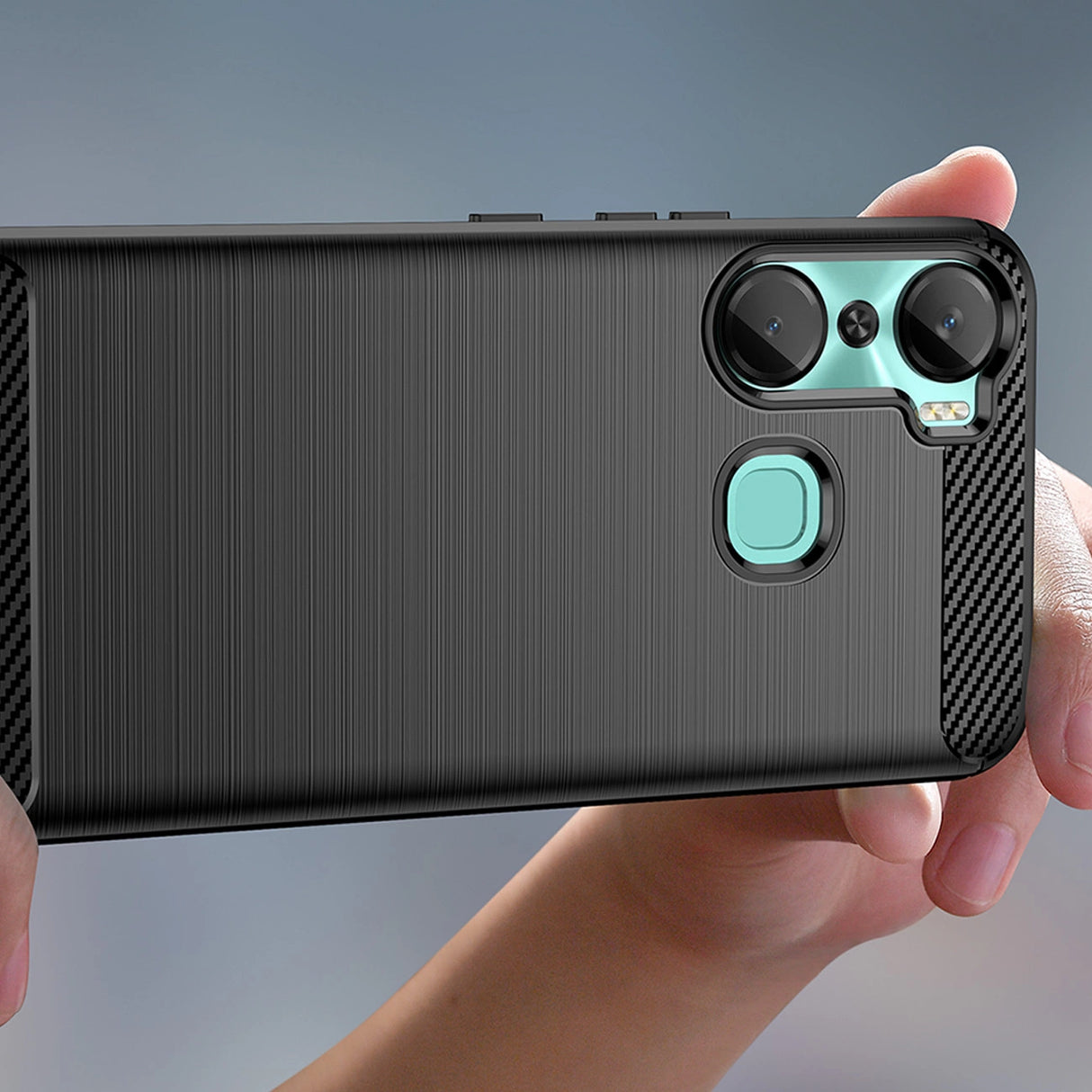 Carbon Case til Infinix Hot 12 Pro med fleksibelt silikone carbon cover sort