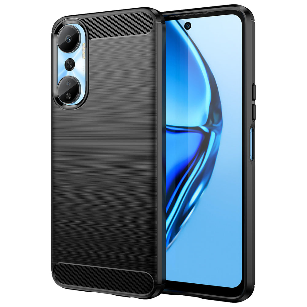 Carbon Case for Infinix Hot 20 fleksibelt silikone carbon cover sort