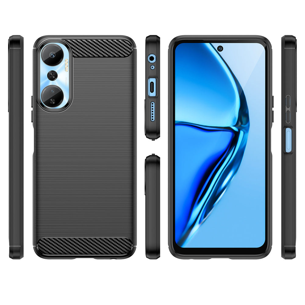Carbon Case for Infinix Hot 20 fleksibelt silikone carbon cover sort