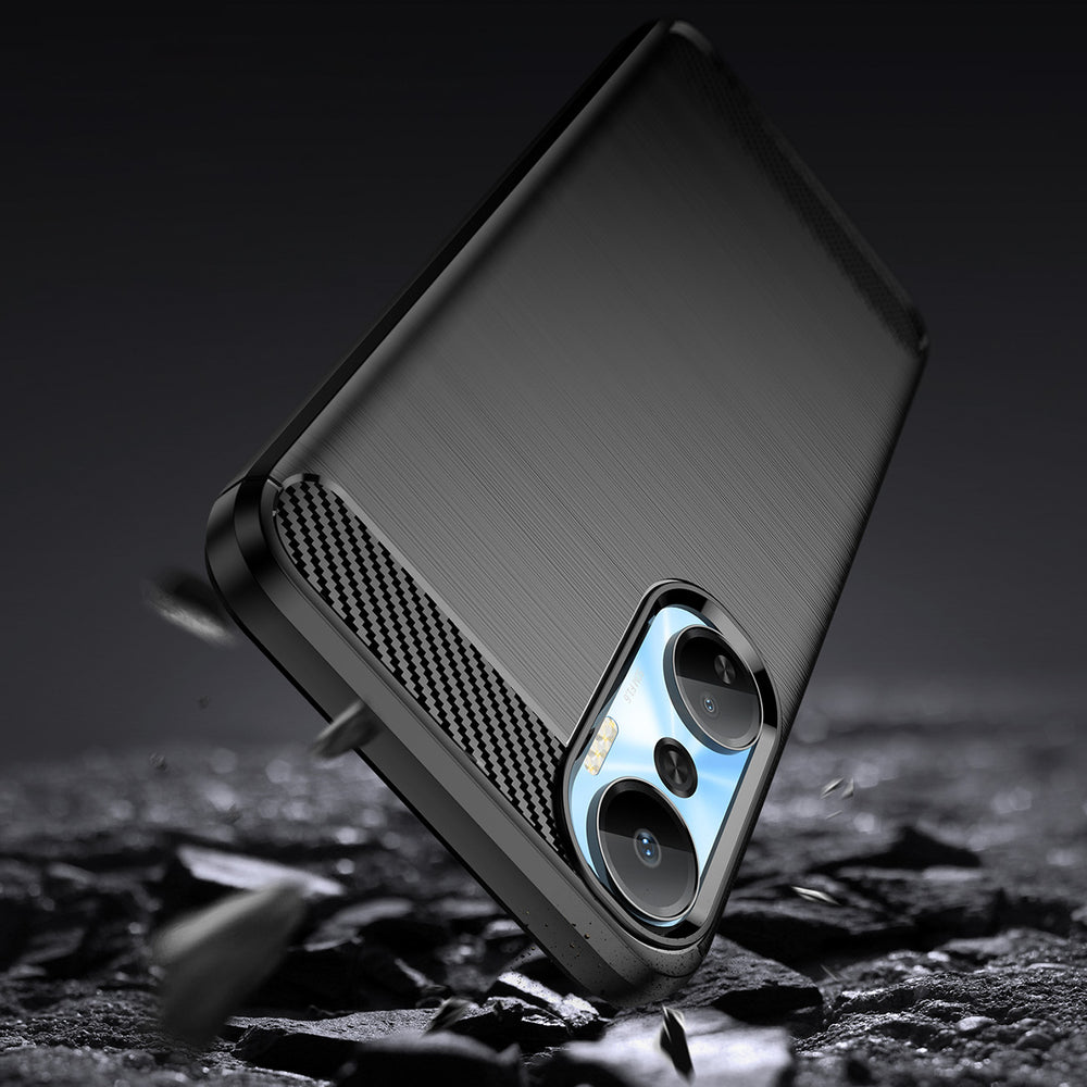 Carbon Case for Infinix Hot 20 fleksibelt silikone carbon cover sort
