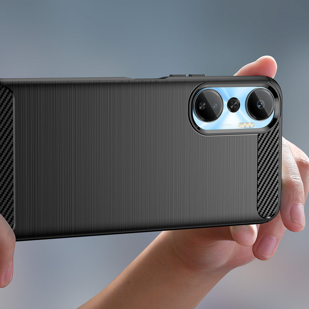 Carbon Case for Infinix Hot 20 fleksibelt silikone carbon cover sort