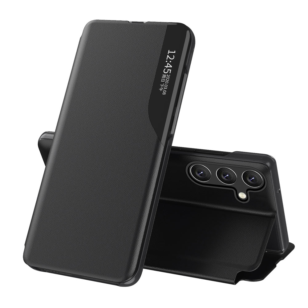 Eco læder View Case cover til Samsung Galaxy A24 4G med flip stand sort