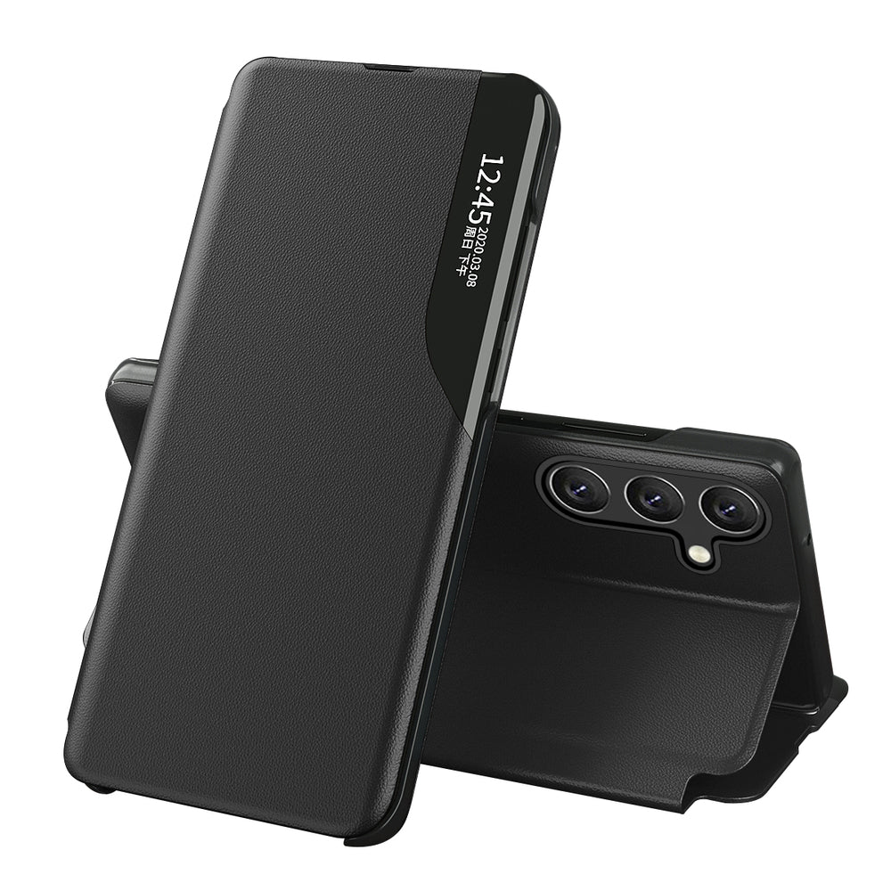 Eco læder View Case cover til Samsung Galaxy A24 4G med flip stand sort