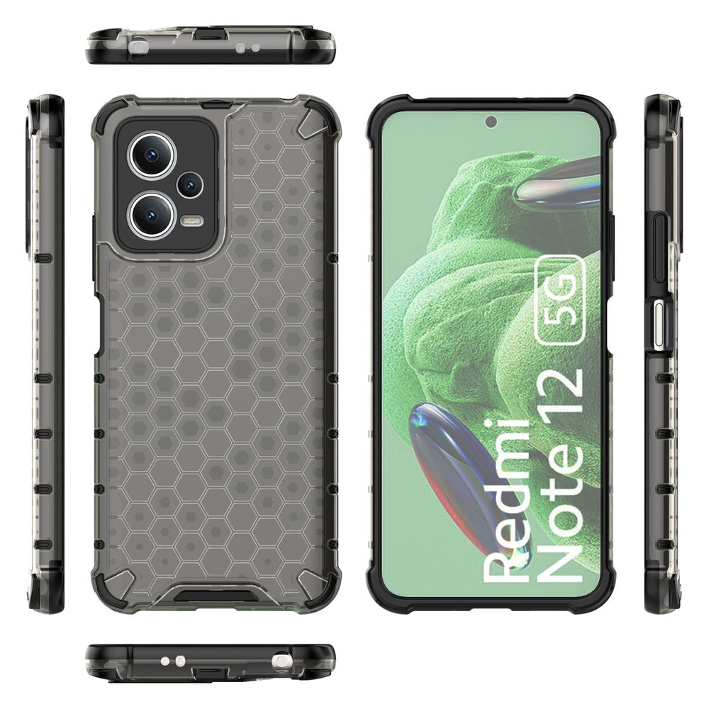 Honeycomb case til Xiaomi Redmi Note 12 5G / Poco X5 5G pansret hybrid cover sort