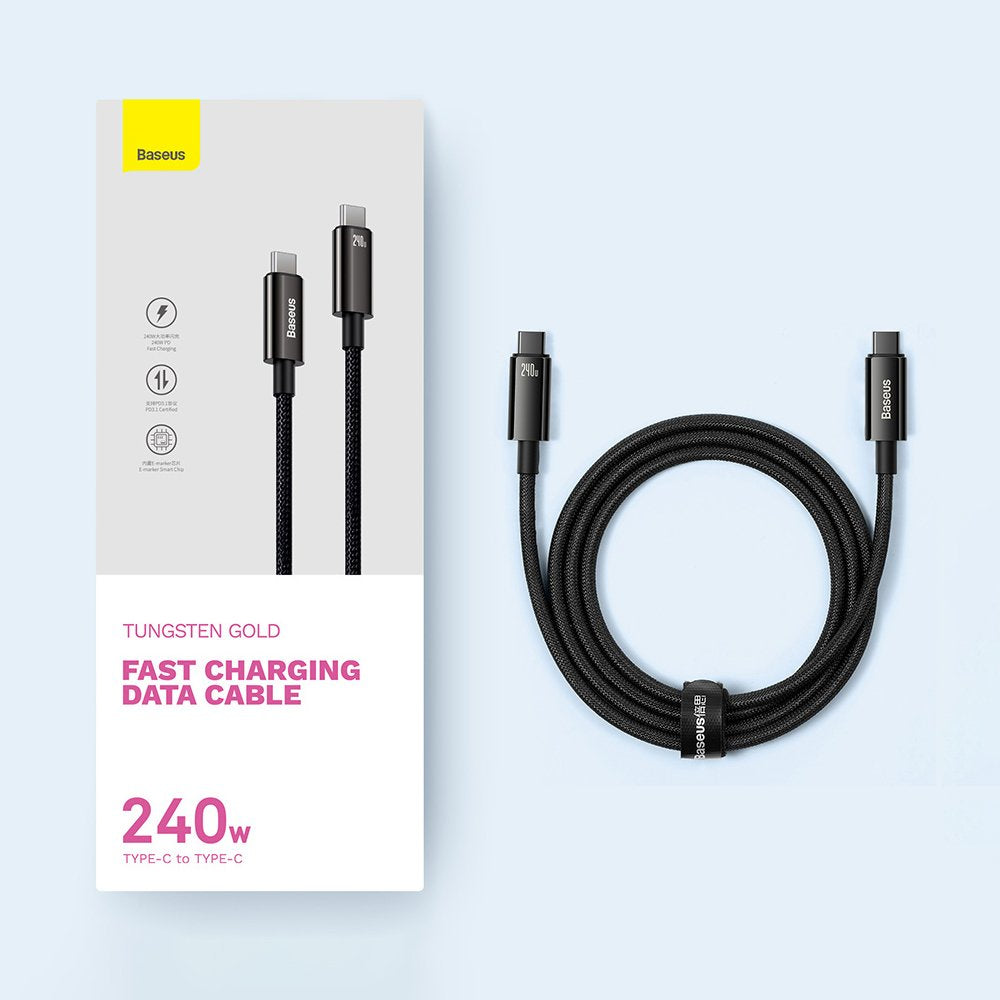 Baseus Tungsten Gold CAWJ040201 USB C - USB C Cable 480Mb/s 240W 3m - Black
