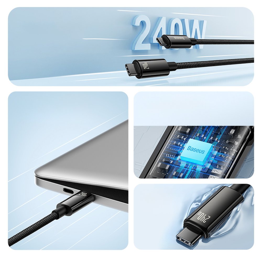 Baseus Tungsten Gold CAWJ040201 USB C - USB C Cable 480Mb/s 240W 3m - Black
