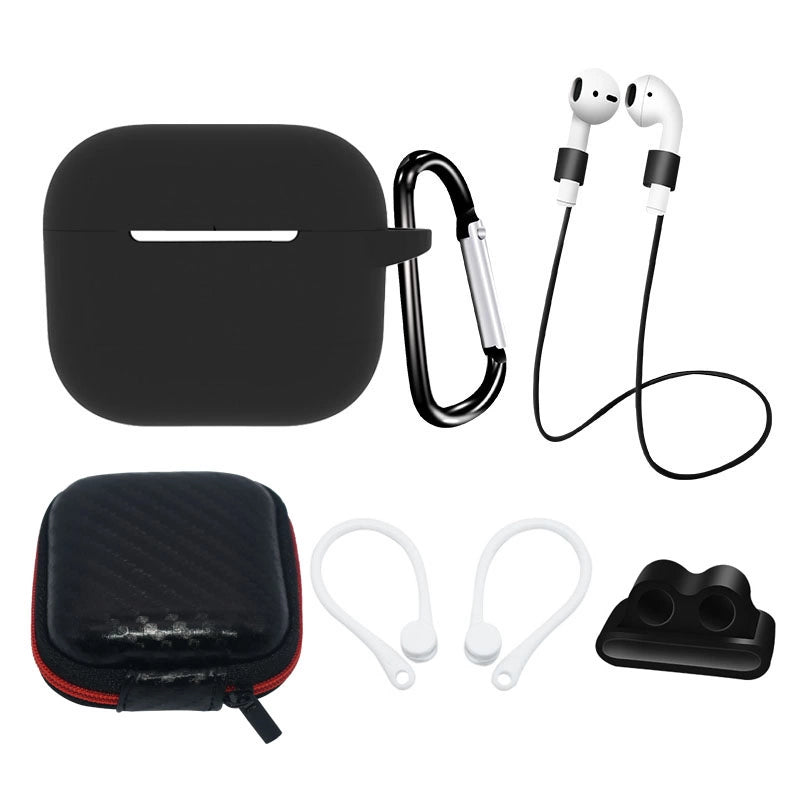AirPods 3 Silikon Case Set + Case/Ear Hook/Neck Strap/Watch Strap Holder/Carabiner Clasp - sort