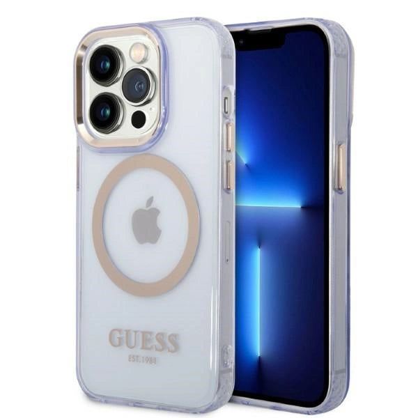 Guess GUHMP14LHTCMU iPhone 14 Pro 6.1" lilla/lila hårdkasse Gold Outline Gennemskinnelig MagSafe