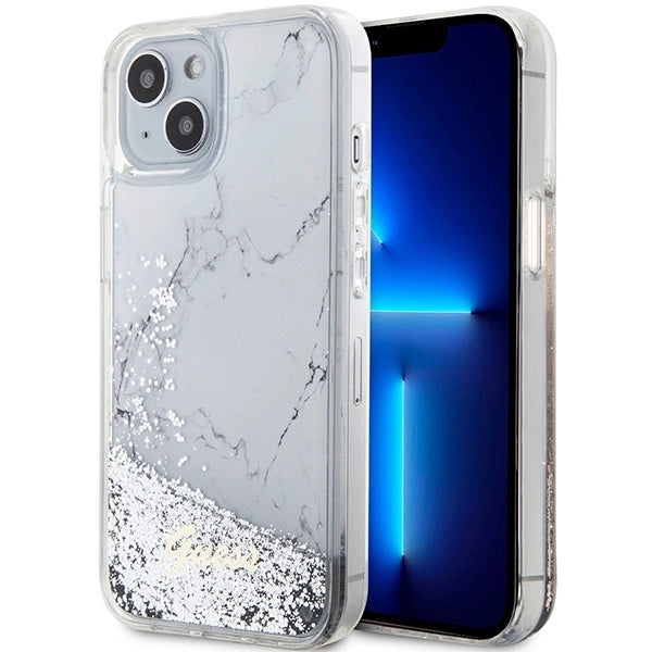 Guess Liquid Glitter Marble case til iPhone 14 - hvid