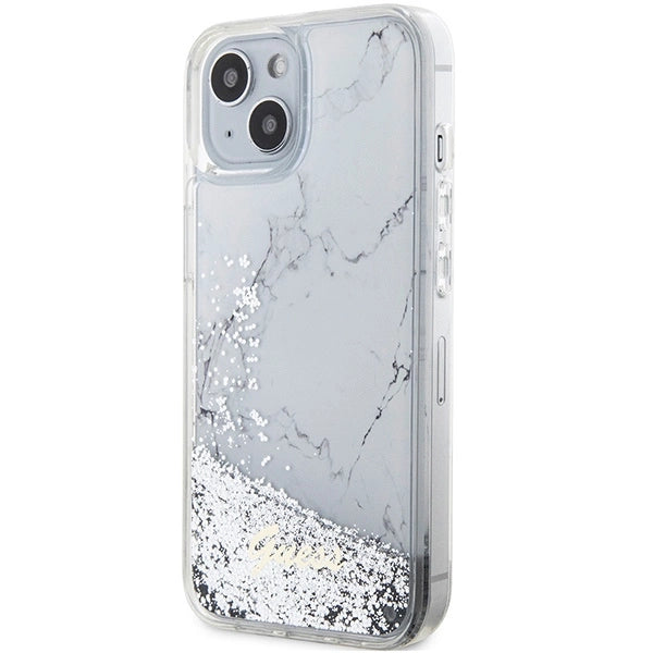 Guess Liquid Glitter Marble case til iPhone 14 - hvid