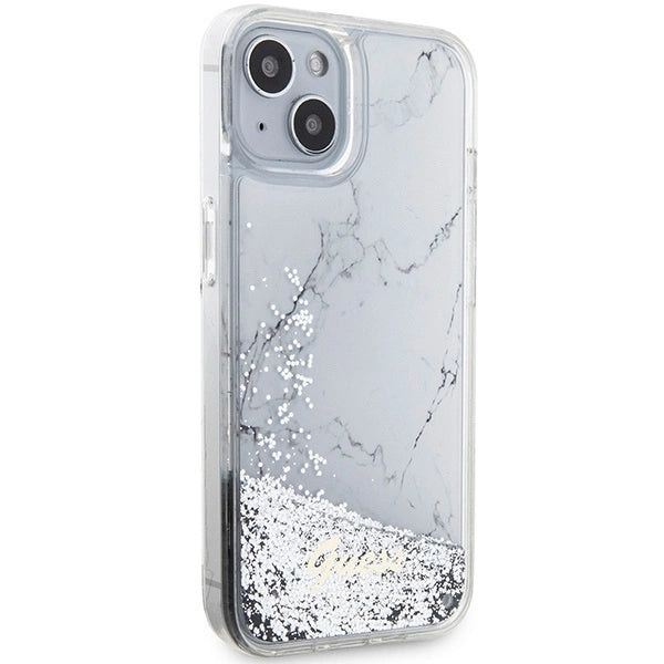 Guess Liquid Glitter Marble case til iPhone 14 - hvid