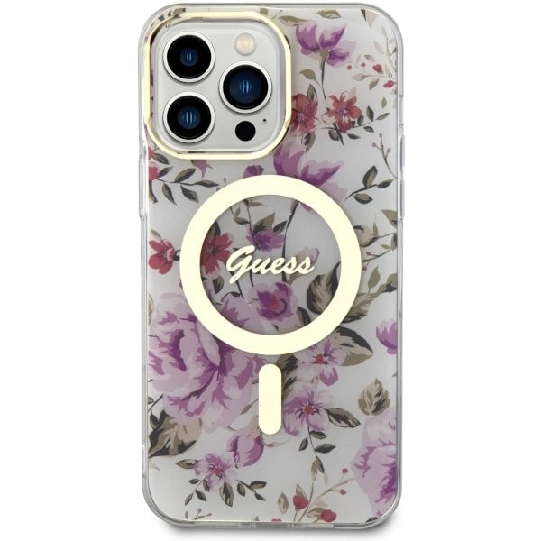 Guess GUHMP14LHCFWST iPhone 14 Pro 6.1" gennemsigtig hardcase Flower MagSafe