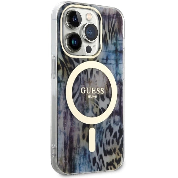 Guess GUHMP14LHLEOPWB iPhone 14 Pro 6.1" blue/blue hardcase Leopard MagSafe