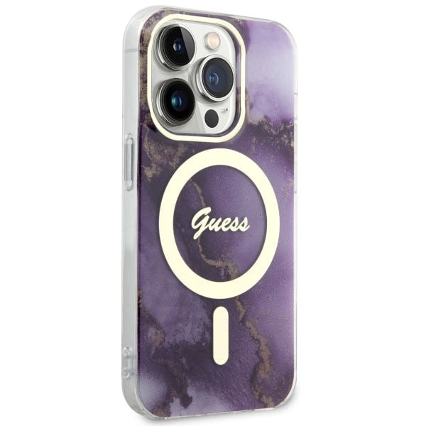 Guess GUHMP14LHTMRSU iPhone 14 Pro 6.1" lilla/lila hardcase Golden Marble MagSafe