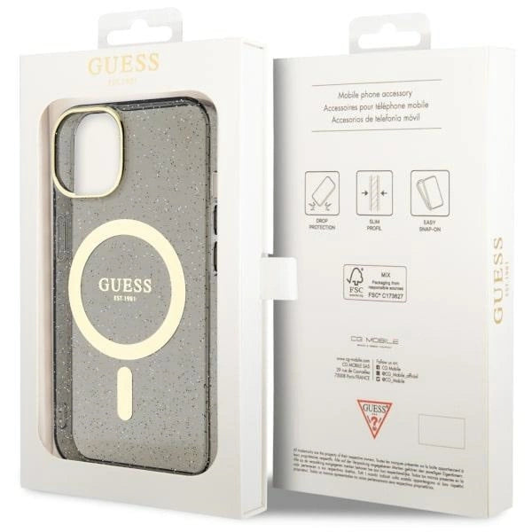 Guess GUHMP14MHCMCGK iPhone 14 Plus 6.7" black/black hardcase Glitter Gold MagSafe