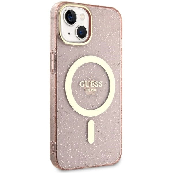 Guess GUHMP14MHCMCGP iPhone 14 Plus 6.7" pink/pink hardcase Glitter Gold MagSafe