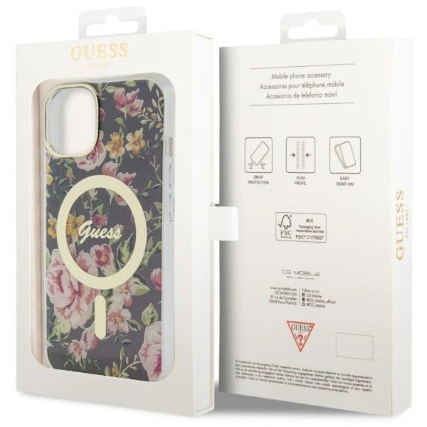 Guess Flower MagSafe case for iPhone 14 - black