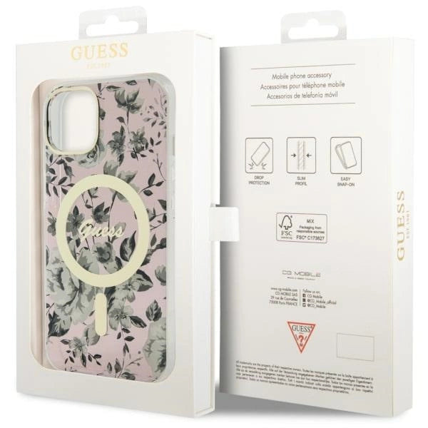 Guess Flower MagSafe case for iPhone 14 - pink