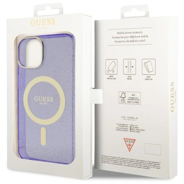 Guess Glitter Gold MagSafe case for iPhone 14 - purple
