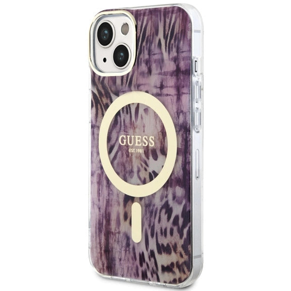 Guess Leopard MagSafe-hylster til iPhone 14 - pink