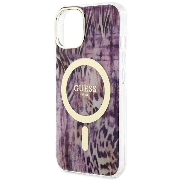 Guess Leopard MagSafe-hylster til iPhone 14 - pink