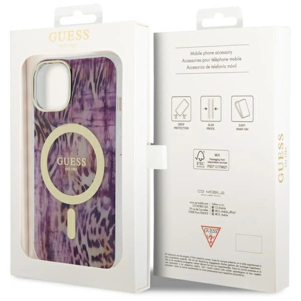 Guess Leopard MagSafe-hylster til iPhone 14 - pink