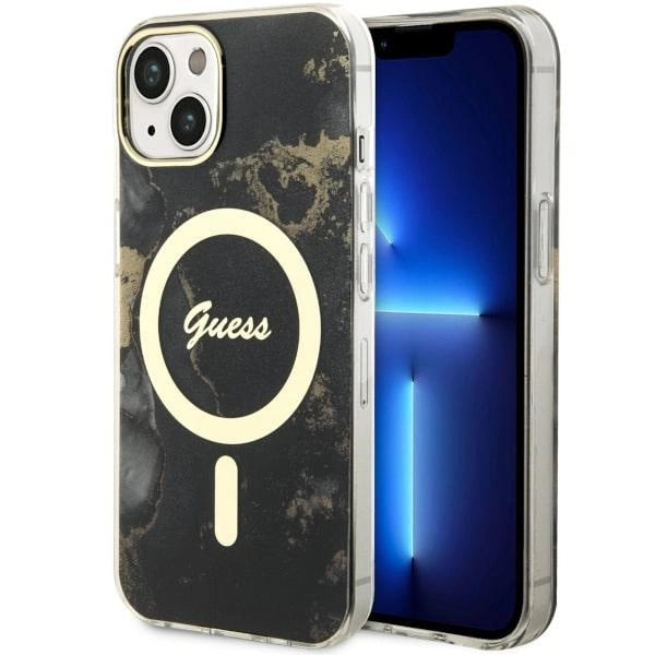 Guess GUHMP14SHTMRSK iPhone 14 6.1" sort/sort hardcase Golden Marble MagSafe