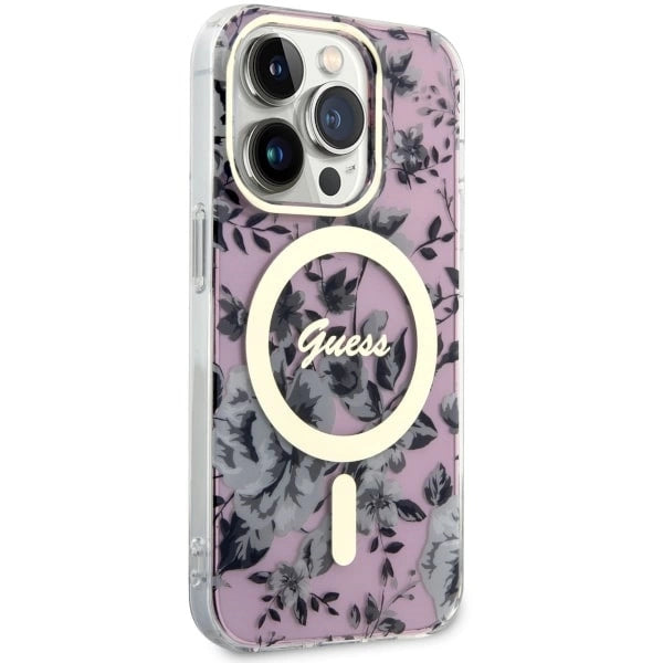 Guess GUHMP14XHCFWSP iPhone 14 Pro Max 6.7" pink/pink hardcase Flower MagSafe