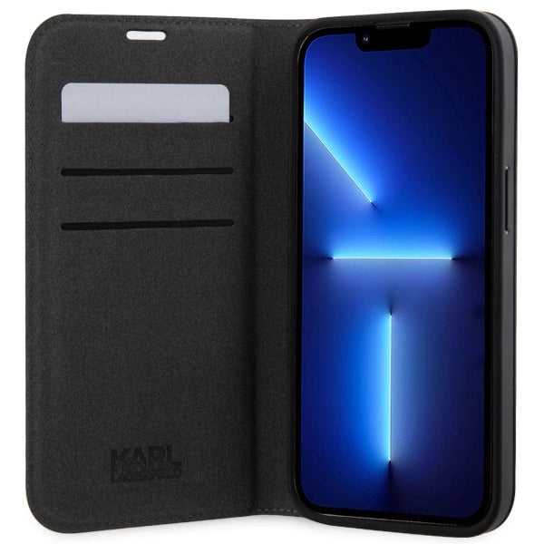 Karl Lagerfeld KLBKP14SSANKCPG iPhone 14 6.1" bookcase silver/silver Saffiano Karl & Choupette