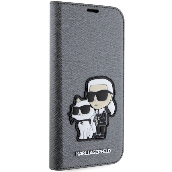 Karl Lagerfeld KLBKP14SSANKCPG iPhone 14 6.1" bookcase silver/silver Saffiano Karl & Choupette
