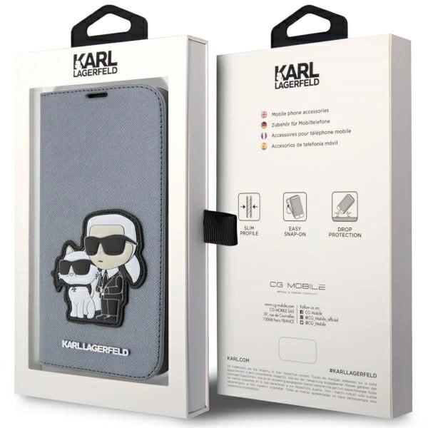 Karl Lagerfeld KLBKP14XSANKCPG iPhone 14 Pro Max 6.7" bookcase silver/silver Saffiano Karl & Choupette