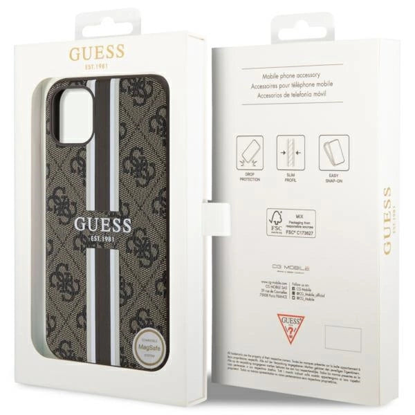 Guess GUHMN61P4RPSW iPhone 11 / Xr brown/brown hardcase 4G Printed Stripes MagSafe